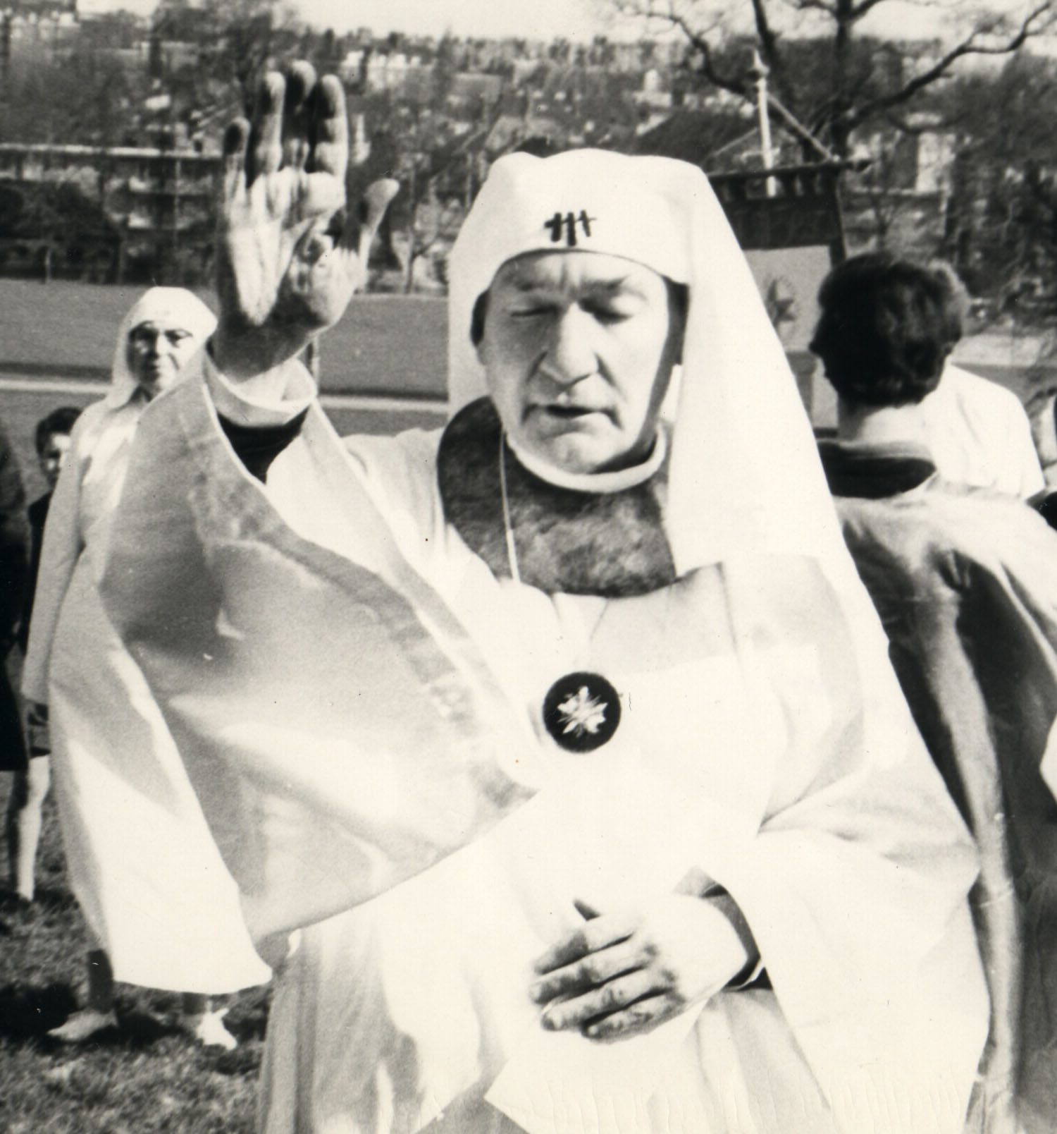 Ross Nichols gives Peace to the Quarters at the Spring Equinox ceremony of the Order in 1967, Parliament Hill, Highgate.
